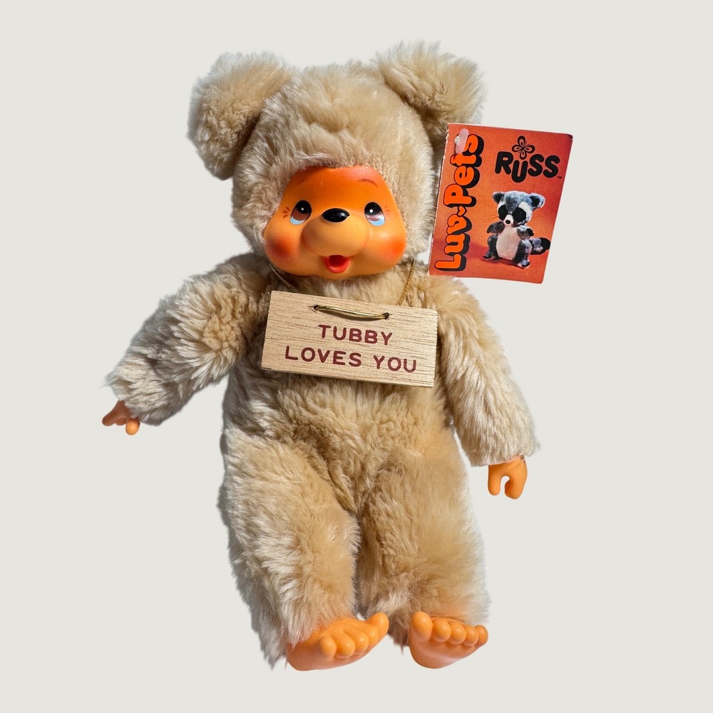 Vintage 1979 Russ‎ Berrie Tubby Loves You Rubber Face Plush Bear Tag